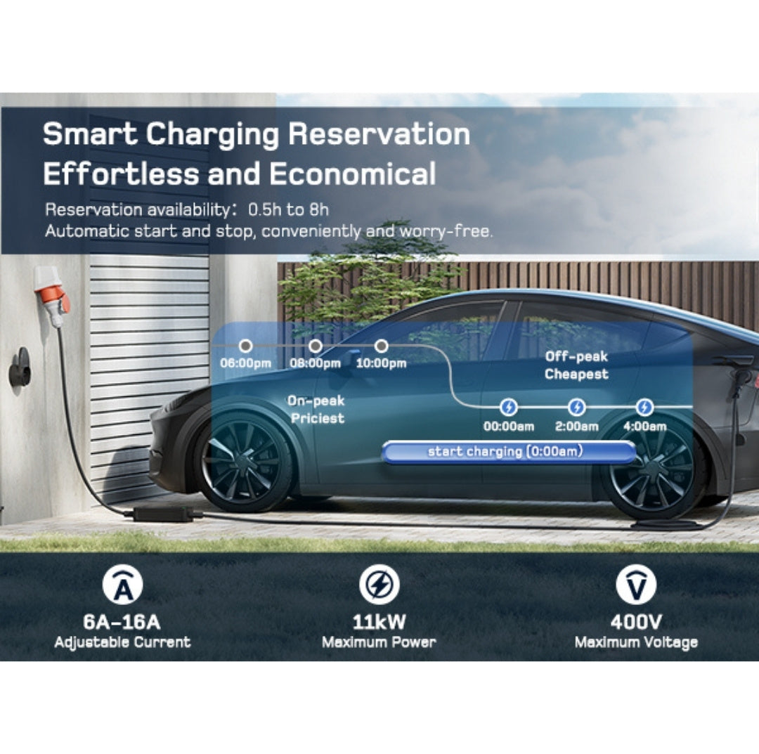 dé® 11kW Mobiele EV Thuislader – Type 2 | 7m–25m | Incl. CEE–Schuko verloop & kabelhouder