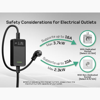 Dé EV Oplader 3.7kW | Schuko | Type 2 | Draagbaar | Instelbaar 6A-16A | 6-25m kabel - BlackCharge 6 meter